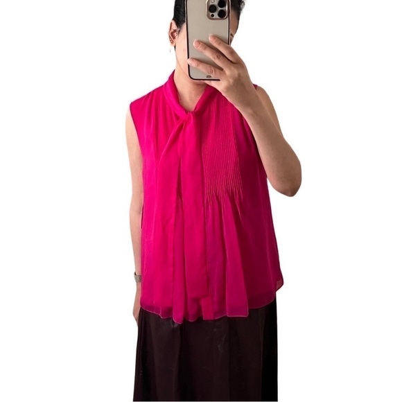 NWT DIANE VON FURSTENBERG Silk Sleeveless Sheer Hot Pink Blouse Size 12 - Picture 7 of 8
